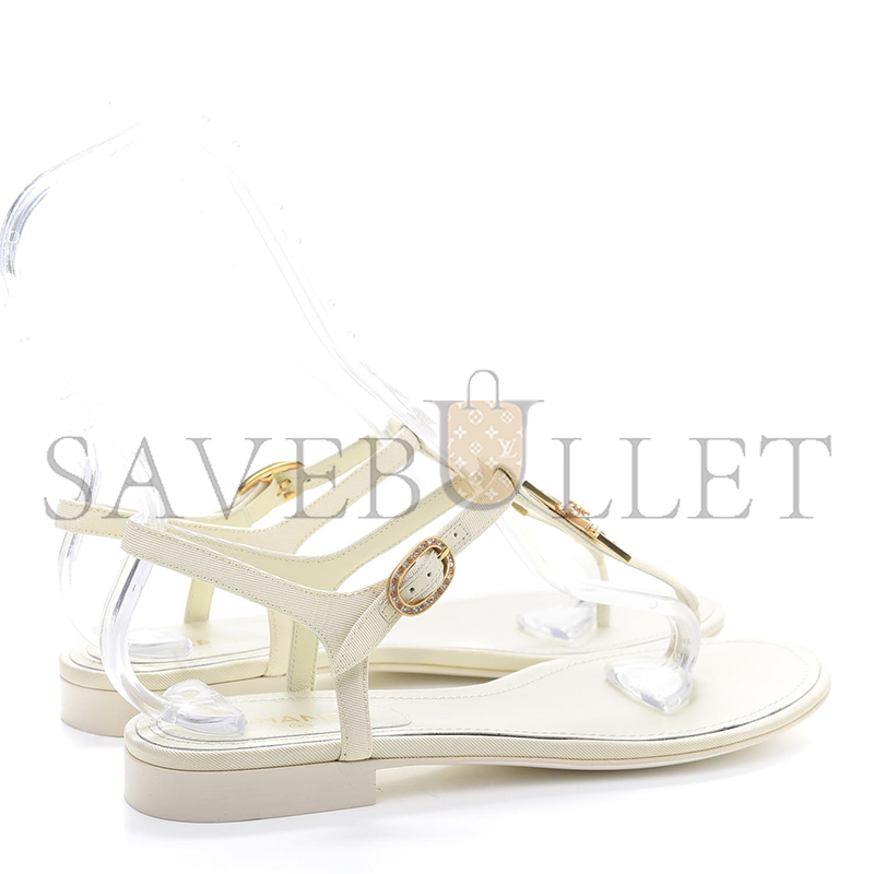 CHANEL LEATHER WOMEN’S SANDALS WHITE STARLIKE GOLD HARDWARE